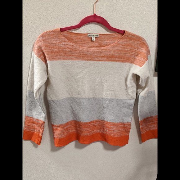 Calvin Klein Jeans Heathered Orange White Grey Colorblock Sweater Size S - Picture 1 of 4